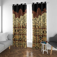 Niue Hiapo Motif Window Curtain Tapa Classic - Black Ver LT7 With Grommets Black - Polynesian Pride