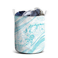 Sharks Couple Dreamy Polynesians Floral Sea Laundry Basket Turquoise LT7 - Polynesian Pride
