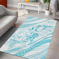 Sharks Couple Dreamy Polynesians Floral Sea Area Rug Turquoise - Polynesian Pride