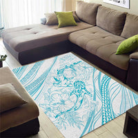 Sharks Couple Dreamy Polynesians Floral Sea Area Rug Turquoise - Polynesian Pride