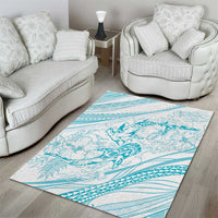 Sharks Couple Dreamy Polynesians Floral Sea Area Rug Turquoise - Polynesian Pride