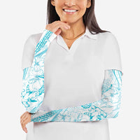 Sharks Couple Dreamy Polynesians Floral Sea Arm Sleeves Turquoise LT7 - Polynesian Pride