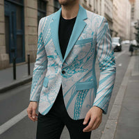 Sharks Couple Dreamy Polynesians Floral Sea Blazer Turquoise - Polynesian Pride