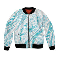 Sharks Couple Dreamy Polynesians Floral Sea Bomber Jacket Turquoise - Polynesian Pride
