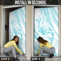 Sharks Couple Dreamy Polynesians Floral Sea Door Cover Turquoise LT7 - Polynesian Pride