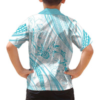 Sharks Couple Dreamy Polynesians Floral Sea Family Matching Off The Shoulder Long Sleeve Dress and Hawaiian Shirt Turquoise - Polynesian Pride