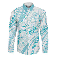 Sharks Couple Dreamy Polynesians Floral Sea Family Matching Off Shoulder Maxi Dress and Hawaiian Shirt Turquoise - Polynesian Pride