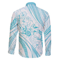 Sharks Couple Dreamy Polynesians Floral Sea Family Matching Off Shoulder Maxi Dress and Hawaiian Shirt Turquoise - Polynesian Pride