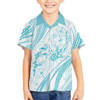 Sharks Couple Dreamy Polynesians Floral Sea Family Matching Off Shoulder Maxi Dress and Hawaiian Shirt Turquoise - Polynesian Pride