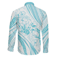 Sharks Couple Dreamy Polynesians Floral Sea Family Matching Off Shoulder Short Dress and Hawaiian Shirt Turquoise - Polynesian Pride
