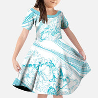 Sharks Couple Dreamy Polynesians Floral Sea Family Matching Puletasi and Hawaiian Shirt Turquoise - Polynesian Pride