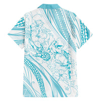 Sharks Couple Dreamy Polynesians Floral Sea Family Matching Puletasi and Hawaiian Shirt Turquoise - Polynesian Pride