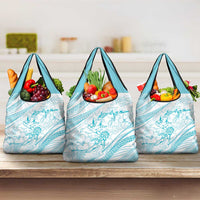 Sharks Couple Dreamy Polynesians Floral Sea Grocery Bag Turquoise - Polynesian Pride