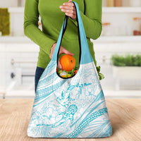 Sharks Couple Dreamy Polynesians Floral Sea Grocery Bag Turquoise - Polynesian Pride