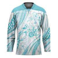 Sharks Couple Dreamy Polynesians Floral Sea Hockey Jersey Turquoise LT7 Unisex Turquoise - Polynesian Pride