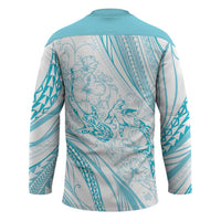 Sharks Couple Dreamy Polynesians Floral Sea Hockey Jersey Turquoise LT7 - Polynesian Pride