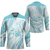 Sharks Couple Dreamy Polynesians Floral Sea Hockey Jersey Turquoise LT7 - Polynesian Pride