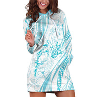 Sharks Couple Dreamy Polynesians Floral Sea Hoodie Dress Turquoise - Polynesian Pride