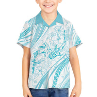 Sharks Couple Dreamy Polynesians Floral Sea Kid Hawaiian Shirt Turquoise LT7 Kid Turquoise - Polynesian Pride