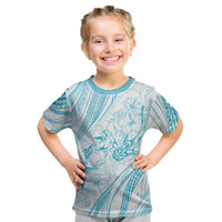 Sharks Couple Dreamy Polynesians Floral Sea Kid T Shirt Turquoise LT7 Turquoise - Polynesian Pride