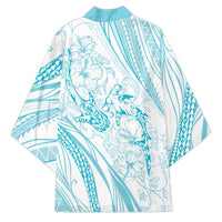 Sharks Couple Dreamy Polynesians Floral Sea Kimono Turquoise - Polynesian Pride