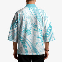 Sharks Couple Dreamy Polynesians Floral Sea Kimono Turquoise - Polynesian Pride