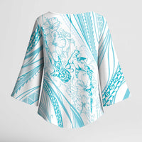 Sharks Couple Dreamy Polynesians Floral Sea Kimono Sleeve Blouse Turquoise LT7 - Polynesian Pride