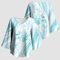 Sharks Couple Dreamy Polynesians Floral Sea Kimono Sleeve Blouse Turquoise LT7 - Polynesian Pride