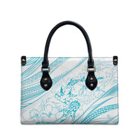 Sharks Couple Dreamy Polynesians Floral Sea Leather Bag Turquoise - Polynesian Pride