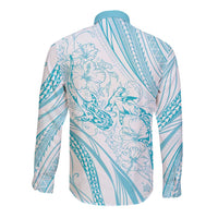 Sharks Couple Dreamy Polynesians Floral Sea Long Sleeve Button Shirt Turquoise LT7 - Polynesian Pride