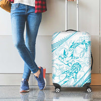 Sharks Couple Dreamy Polynesians Floral Sea Luggage Cover Turquoise - Polynesian Pride