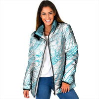 Sharks Couple Dreamy Polynesians Floral Sea Padded Jacket Turquoise LT7 Women Turquoise - Polynesian Pride