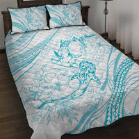 Sharks Couple Dreamy Polynesians Floral Sea Quilt Bed Set Turquoise - Polynesian Pride