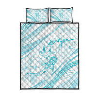 Sharks Couple Dreamy Polynesians Floral Sea Quilt Bed Set Turquoise - Polynesian Pride