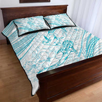 Sharks Couple Dreamy Polynesians Floral Sea Quilt Bed Set Turquoise - Polynesian Pride