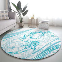 Sharks Couple Dreamy Polynesians Floral Sea Round Carpet Turquoise - Polynesian Pride