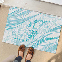 Sharks Couple Dreamy Polynesians Floral Sea Rubber Doormat Turquoise LT7 - Polynesian Pride