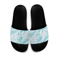Sharks Couple Dreamy Polynesians Floral Sea Slide Sandals Turquoise - Polynesian Pride