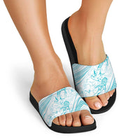 Sharks Couple Dreamy Polynesians Floral Sea Slide Sandals Turquoise - Polynesian Pride