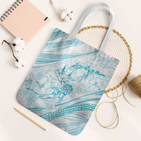 Sharks Couple Dreamy Polynesians Floral Sea Tote Bag Turquoise - Polynesian Pride