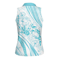 Sharks Couple Dreamy Polynesians Floral Sea Women Sleeveless Polo Shirt Turquoise - Polynesian Pride