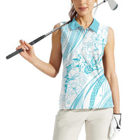 Sharks Couple Dreamy Polynesians Floral Sea Women Sleeveless Polo Shirt Turquoise - Polynesian Pride