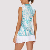 Sharks Couple Dreamy Polynesians Floral Sea Women Sleeveless Polo Shirt Turquoise - Polynesian Pride