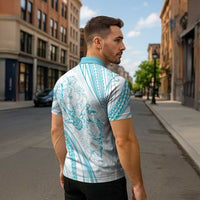 Sharks Couple Dreamy Polynesians Floral Sea Zipper Polo Shirt Turquoise LT7 - Polynesian Pride