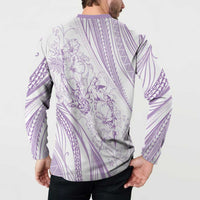 Sharks Couple Dreamy Polynesians Floral Sea Button Sweatshirt Lilac LT7 - Polynesian Pride