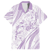 Sharks Couple Dreamy Polynesians Floral Sea Family Matching Long Sleeve Bodycon Dress and Hawaiian Shirt Lilac - Polynesian Pride