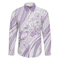 Sharks Couple Dreamy Polynesians Floral Sea Family Matching Long Sleeve Bodycon Dress and Hawaiian Shirt Lilac - Polynesian Pride