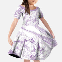 Sharks Couple Dreamy Polynesians Floral Sea Family Matching Off The Shoulder Long Sleeve Dress and Hawaiian Shirt Lilac - Polynesian Pride
