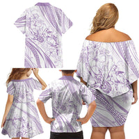 Sharks Couple Dreamy Polynesians Floral Sea Family Matching Off Shoulder Short Dress and Hawaiian Shirt Lilac - Polynesian Pride