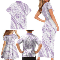 Sharks Couple Dreamy Polynesians Floral Sea Family Matching Short Sleeve Bodycon Dress and Hawaiian Shirt Lilac - Polynesian Pride